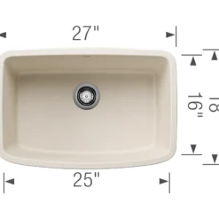 Blanco Valea 27" Undermount Silgranit Kitchen Sink, Soft White, No Faucet Hole, 443090