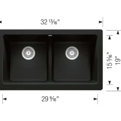 Blanco Vintera 33" Granite Composite Workstation Farmhouse Sink, Silgranit, 50/50 Double Bowl, Coal Black, 526554