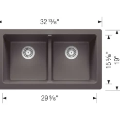 Blanco Vintera 33" Granite Composite Workstation Farmhouse Sink, Silgranit, 50/50 Double Bowl, Cinder, 526548