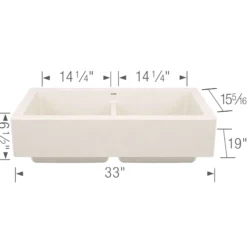 Blanco Vintera 33" Silgranit Farmhouse Sink, 50/50 Double Bowl, Soft White, No Faucet Hole, 527409