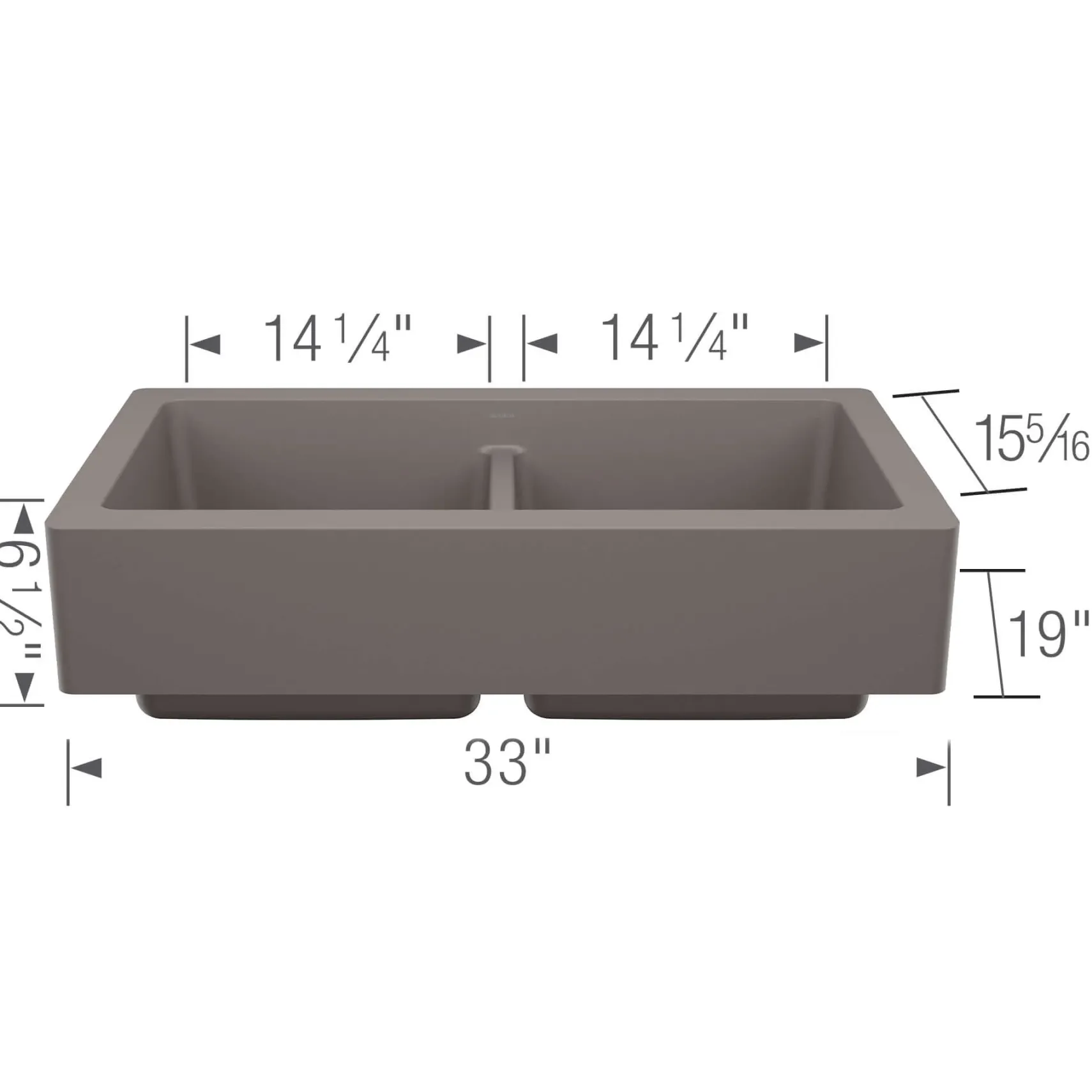 Blanco Vintera 33" Silgranit Farmhouse Sink, 50/50 Double Bowl, Volcano Gray, No Faucet Hole, 527418