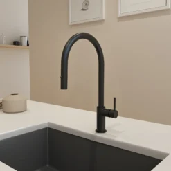 BOCCHI Baveno Duo 1.75 GPM 90 Degree Forward Brass Kitchen Faucet, Matte Black, 2028 0001 MB