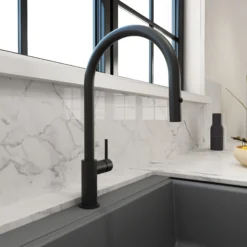 BOCCHI Baveno Duo 1.75 GPM 90 Degree Forward Brass Kitchen Faucet, Matte Black, 2028 0001 MB