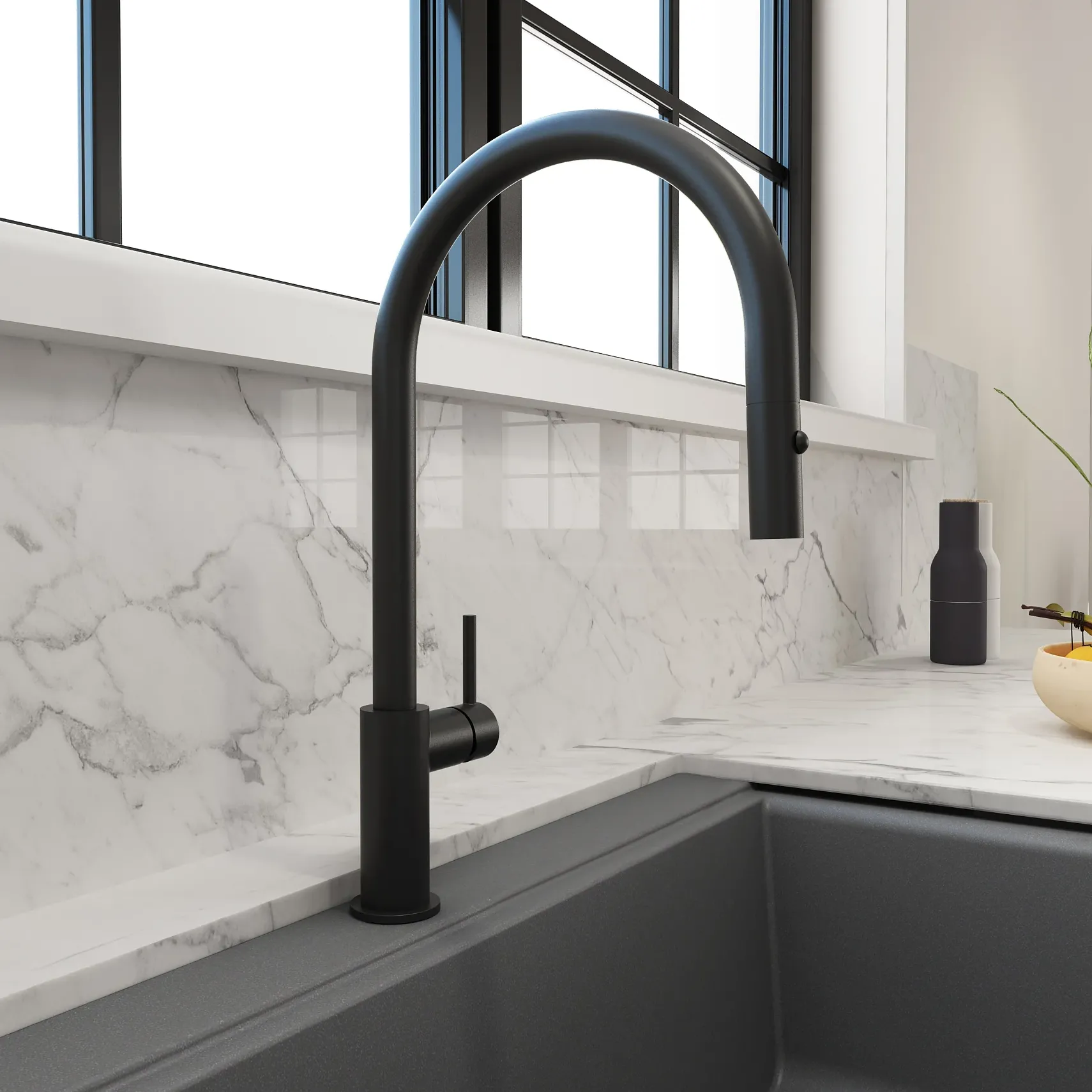 BOCCHI Baveno Duo 1.75 GPM 90 Degree Forward Brass Kitchen Faucet, Matte Black, 2028 0001 MB