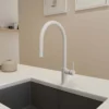 BOCCHI Baveno Duo 1.75 GPM 90 Degree Forward Brass Kitchen Faucet, Matte White, 2028 0001 MW
