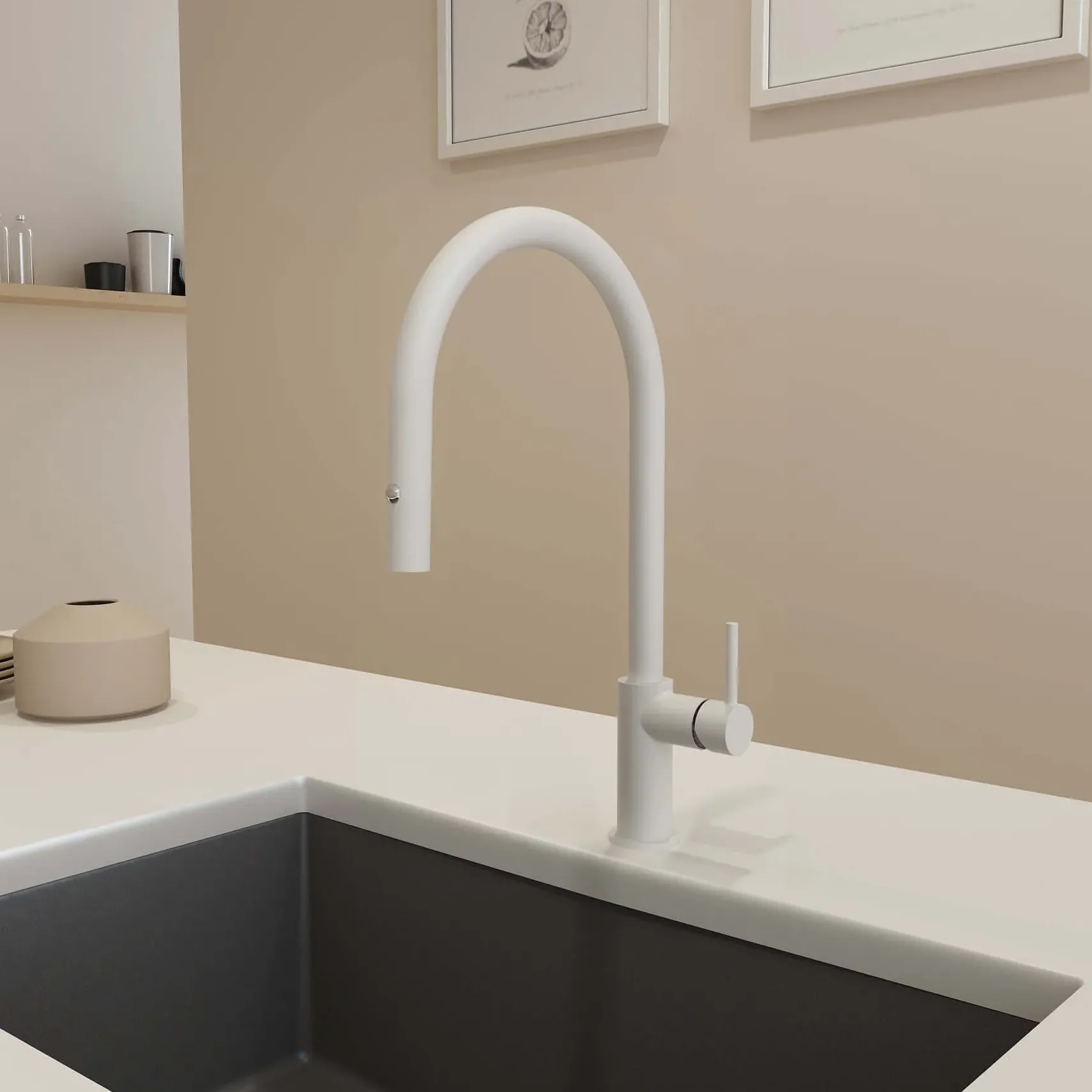 BOCCHI Baveno Duo 1.75 GPM 90 Degree Forward Brass Kitchen Faucet, Matte White, 2028 0001 MW
