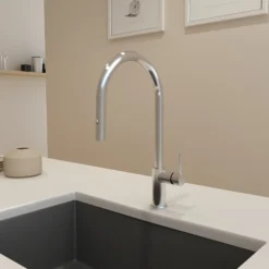 BOCCHI Baveno Duo 1.75 GPM 90 Degree Forward Brass Kitchen Faucet, Stainless Steel, 2028 0001 SS