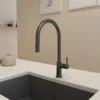 BOCCHI Baveno Duo 1.75 GPM 90 Degree Forward Brass Kitchen Faucet, Gun Metal, 2028 0001 GM