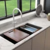 BOCCHI Baveno Lux 33" Dual Mount Granite Workstation Kitchen Sink Kit with Accessories, Matte Black, 1616-504-0126HP