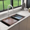 BOCCHI Baveno Lux 33" Dual Mount Granite Workstation Kitchen Sink Kit with Accessories, Concrete Gray, 1616-506-0126HP