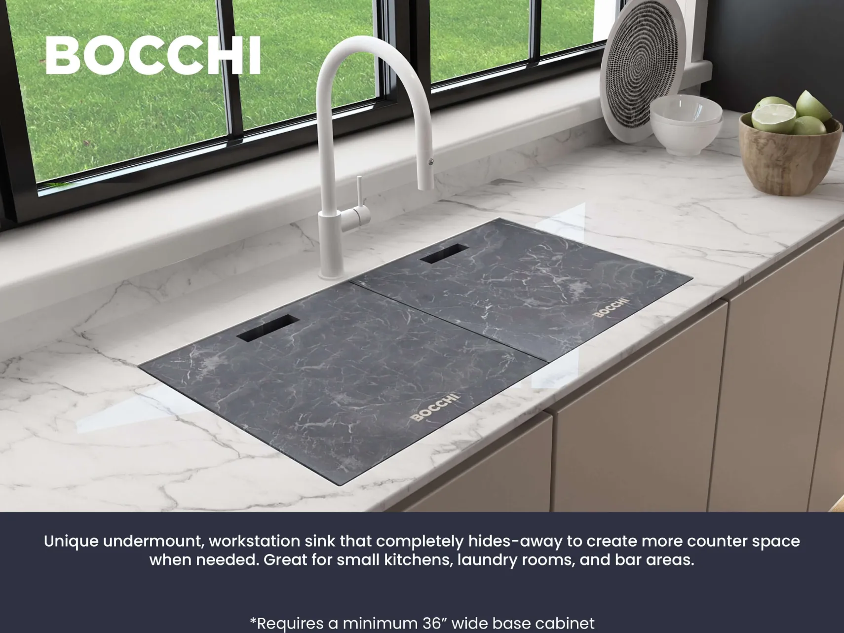 BOCCHI Baveno Lux 33" Dual Mount Granite Workstation Kitchen Sink Kit with Accessories, Concrete Gray, 1616-506-0126HP