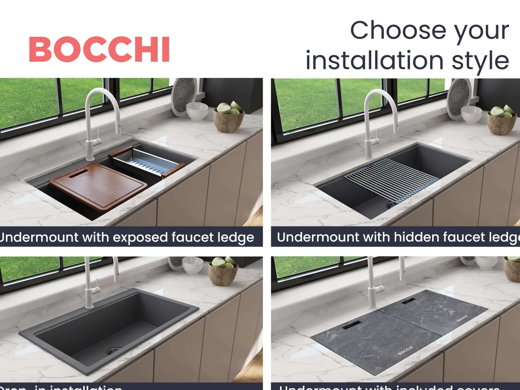 BOCCHI Baveno Lux 33" Dual Mount Granite Workstation Kitchen Sink Kit with Accessories, Concrete Gray, 1616-506-0126HP