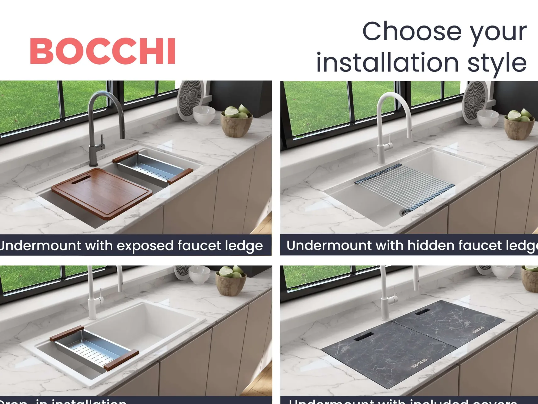 BOCCHI Baveno Lux 34" Dual Mount Granite Workstation Kitchen Sink Kit with Accessories, Milk White, 1616-507-0126HP