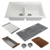 BOCCHI Baveno Lux 34" Undermount Granite Workstation Kitchen Sink Kit with Accessories, 50/50 Double Bowl, Milk White, 1618-507-0126HP