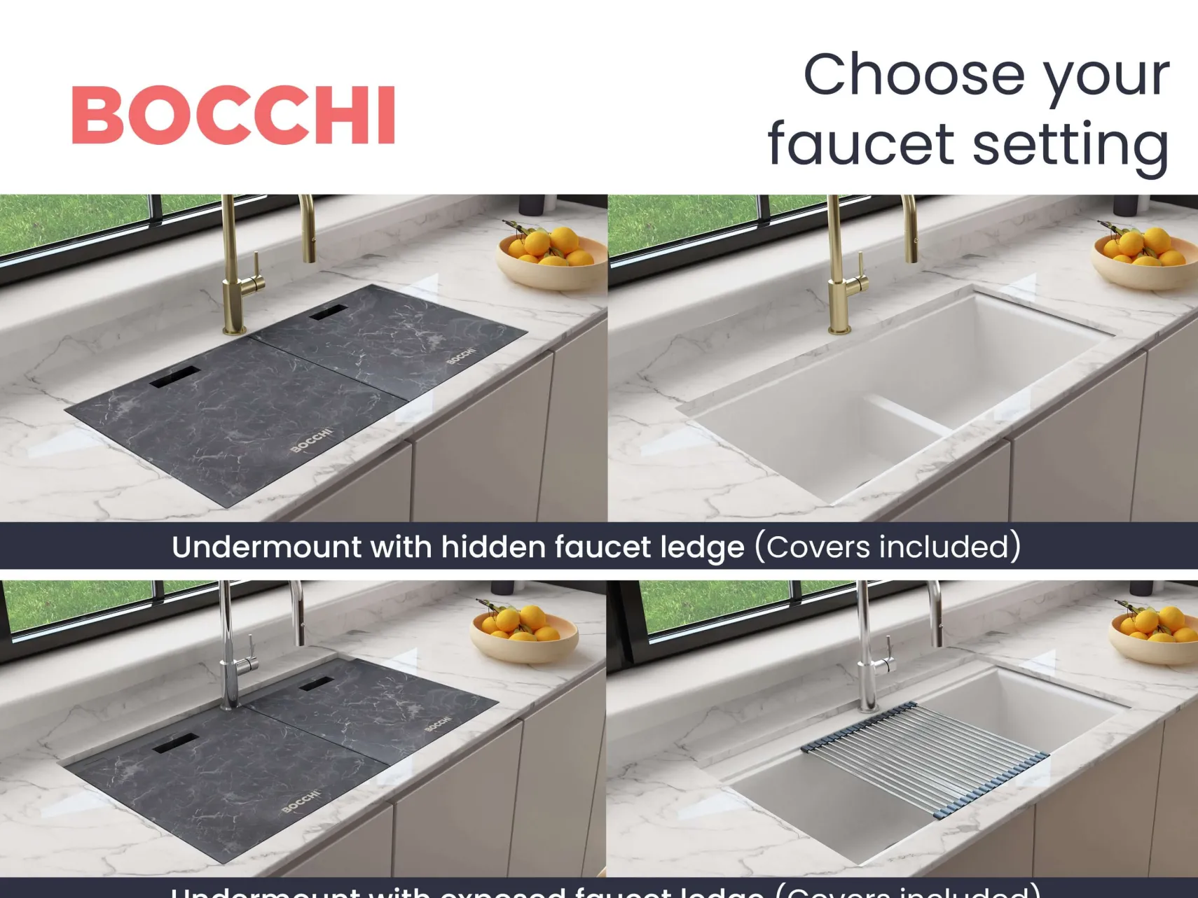 BOCCHI Baveno Lux 34" Undermount Granite Workstation Kitchen Sink Kit with Accessories, 50/50 Double Bowl, Milk White, 1618-507-0126HP