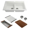 BOCCHI Baveno Lux 34" Undermount Granite Workstation Kitchen Sink Kit with Accessories, 50/50 Double Bowl, Milk White, 1618-507-0126