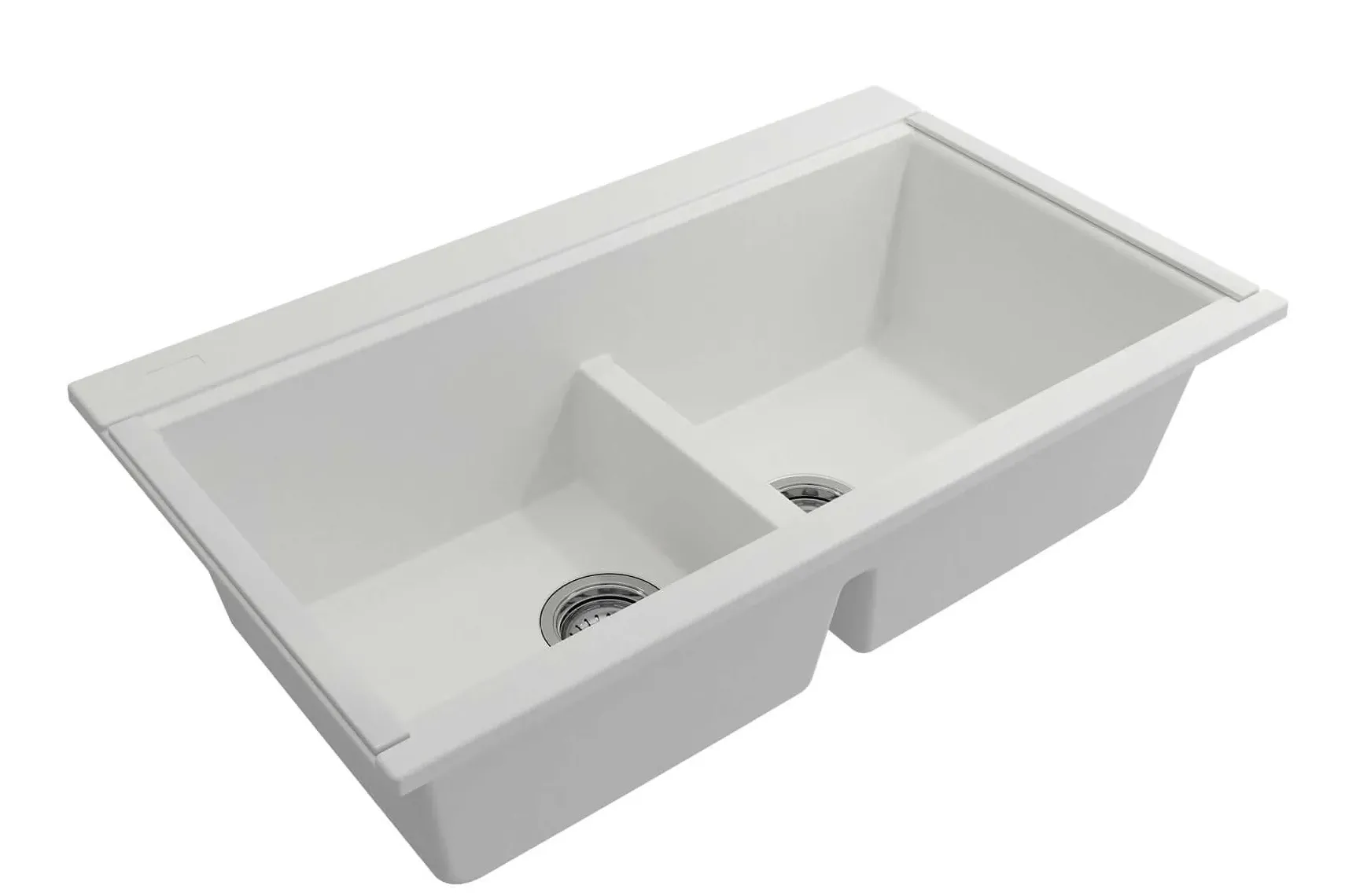BOCCHI Baveno Lux 34" Undermount Granite Workstation Kitchen Sink Kit with Accessories, 50/50 Double Bowl, Milk White, 1618-507-0126