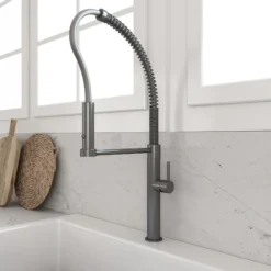 BOCCHI Baveno Pro 1.75 GPM 90 Degree Forward Brass Kitchen Faucet, Professional, Goose Neck, Gun Metal, 2027 0001 GM
