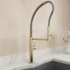 BOCCHI Baveno Pro 1.75 GPM 90 Degree Forward Brass Kitchen Faucet, Professional, Goose Neck, Brushed Gold, 2027 0001 BG