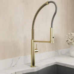 BOCCHI Baveno Pro 1.75 GPM 90 Degree Forward Brass Kitchen Faucet, Professional, Goose Neck, Brushed Gold, 2027 0001 BG