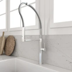 BOCCHI Baveno Pro 1.75 GPM 90 Degree Forward Brass Kitchen Faucet, Professional, Goose Neck, Stainless Steel, 2027 0001 SS