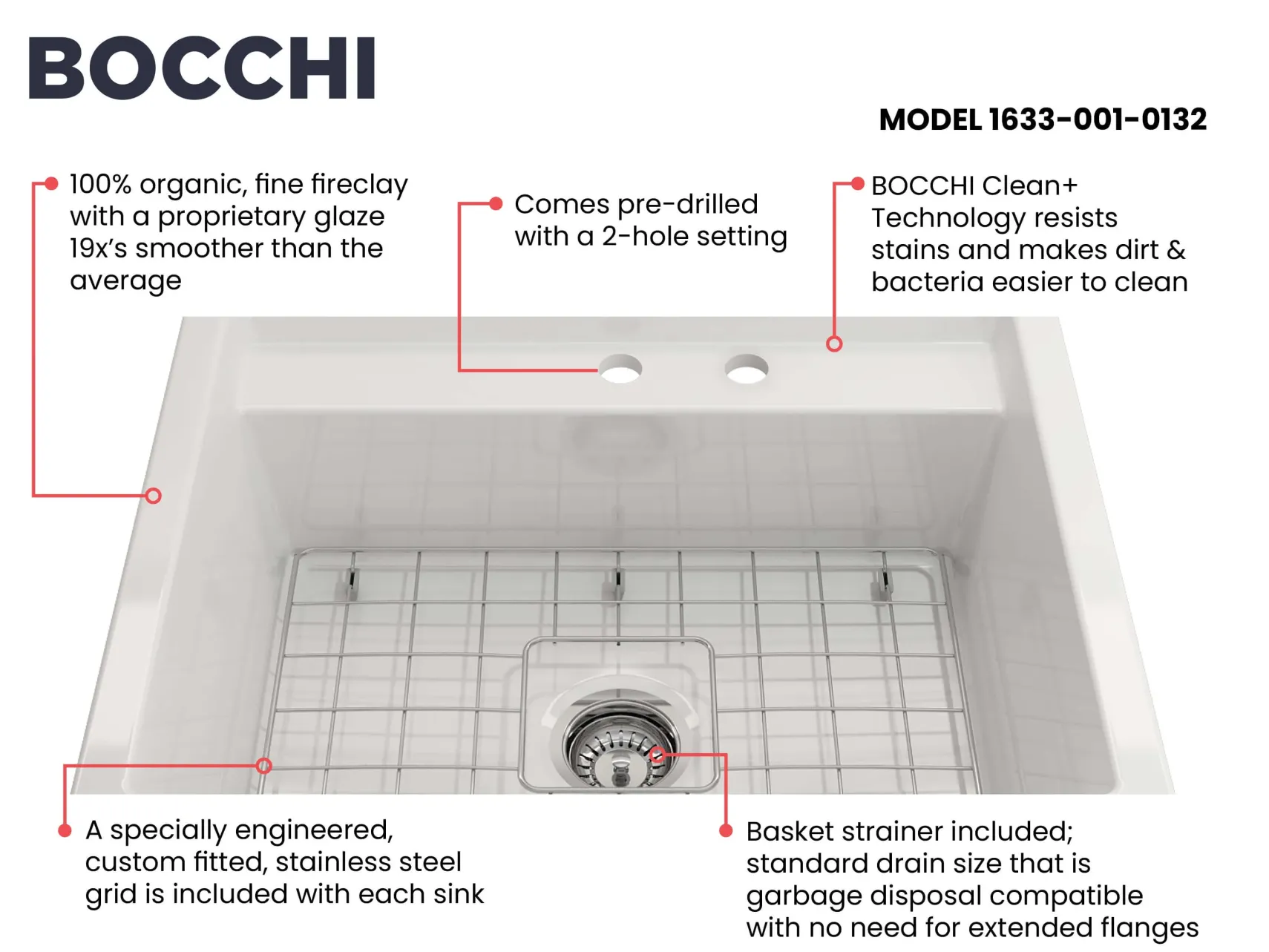 BOCCHI Baveno Uno 27" Dual Mount Fireclay Workstation Kitchen Sink Kit with Accessories, White, 1633-001-0132