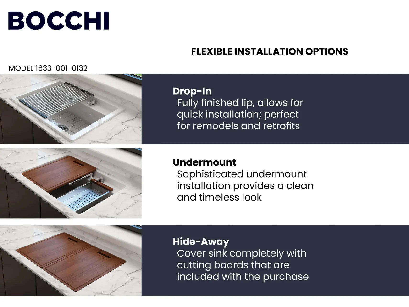 BOCCHI Baveno Uno 27" Dual Mount Fireclay Workstation Kitchen Sink Kit with Accessories, White, 1633-001-0132