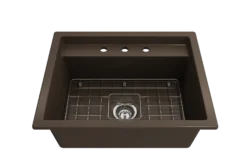 BOCCHI Baveno Uno 27" Dual Mount Fireclay Workstation Kitchen Sink Kit with Accessories, Matte Brown, 1633-025-0127