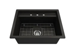 BOCCHI Baveno Uno 27" Dual Mount Fireclay Workstation Kitchen Sink Kit with Accessories, Matte Black, 1633-004-0127