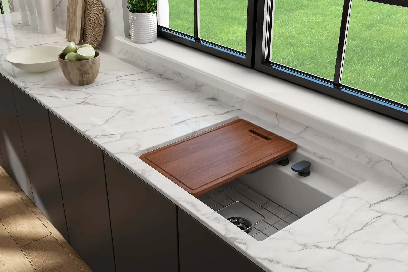 BOCCHI Baveno Uno 27" Dual Mount Fireclay Workstation Kitchen Sink Kit with Accessories, Matte White, 1633-002-0132