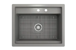 BOCCHI Baveno Uno 27" Dual Mount Fireclay Workstation Kitchen Sink Kit with Accessories, Matte Gray, 1633-006-0132