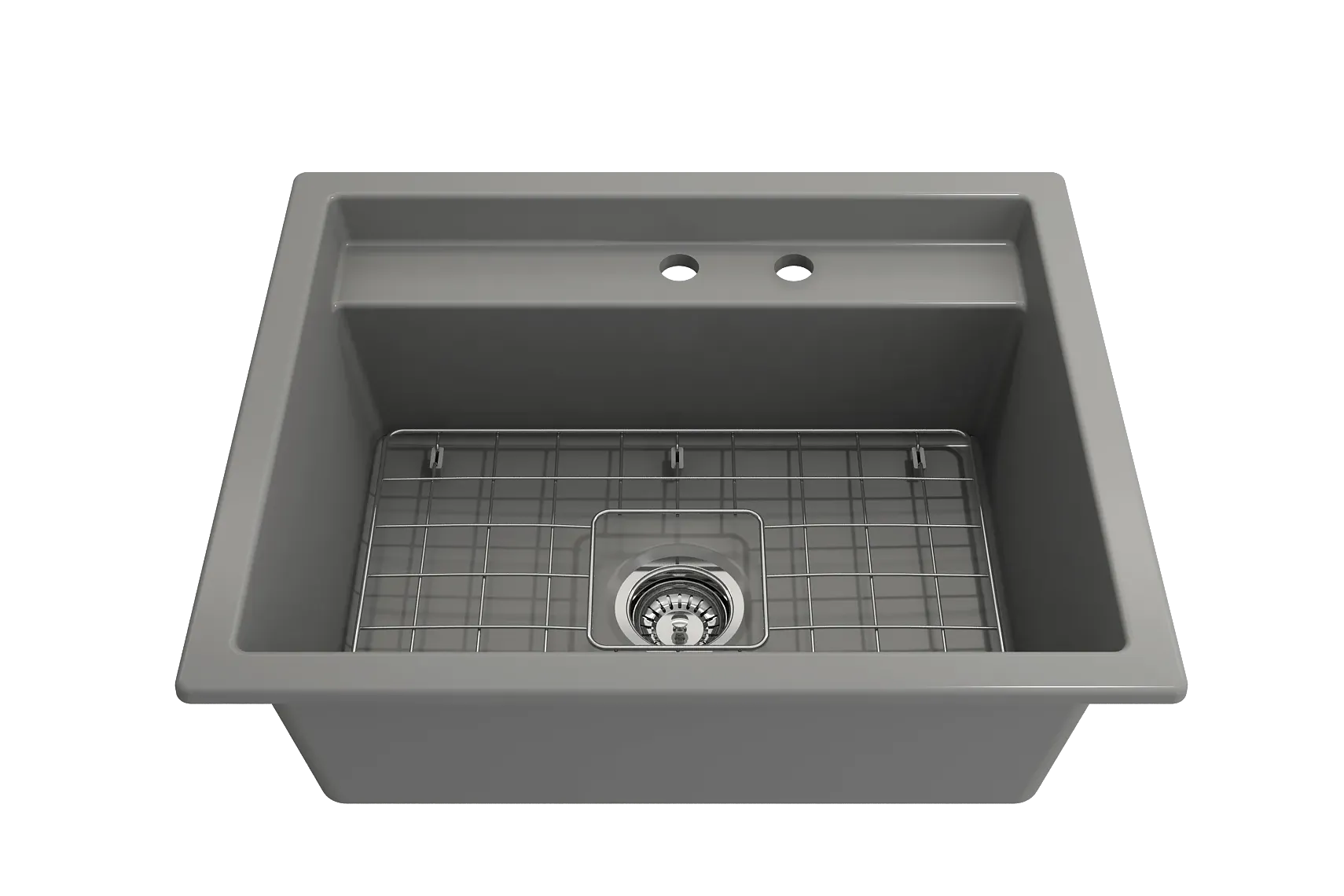 BOCCHI Baveno Uno 27" Dual Mount Fireclay Workstation Kitchen Sink Kit with Accessories, Matte Gray, 1633-006-0132