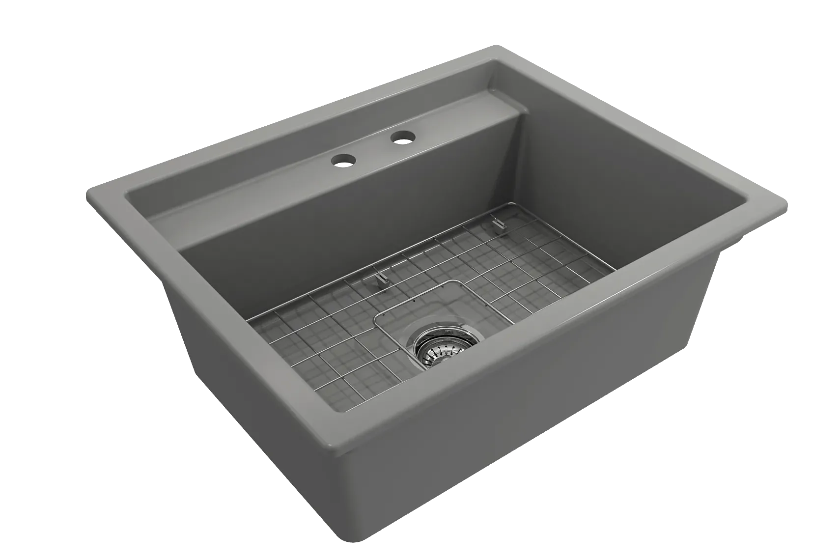 BOCCHI Baveno Uno 27" Dual Mount Fireclay Workstation Kitchen Sink Kit with Accessories, Matte Gray, 1633-006-0132