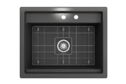 BOCCHI Baveno Uno 27" Dual Mount Fireclay Workstation Kitchen Sink Kit with Accessories, Matte Dark Gray, 1633-020-0132