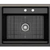 BOCCHI Baveno Uno 27" Dual Mount Fireclay Workstation Kitchen Sink Kit with Accessories, Black, 1633-005-0132