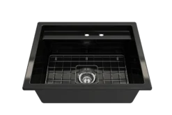 BOCCHI Baveno Uno 27" Dual Mount Fireclay Workstation Kitchen Sink Kit with Accessories, Black, 1633-005-0132