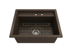 BOCCHI Baveno Uno 27" Dual Mount Fireclay Workstation Kitchen Sink Kit with Accessories, Matte Brown, 1633-025-0132