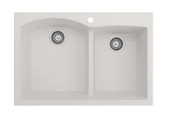 BOCCHI Campino Duo 33" Dual Mount Granite Kitchen Sink Kit with Accessories, 60/40 Double Bowl, Milk White, 1602-507-0126