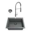 BOCCHI Campino Uno 24" Dual Mount Granite Kitchen Sink Kit with Faucet and Accessories, Concrete Gray (sink) / Chrome (faucet) , 1606-506-2020CH