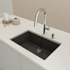 BOCCHI Campino Uno 27" Dual Mount Granite Kitchen Sink Kit, Metallic Black, 1634-505-0126