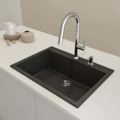 BOCCHI Campino Uno 27" Dual Mount Granite Kitchen Sink Kit, Metallic Black, 1634-505-0126