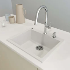 BOCCHI Campino Uno 24" Dual Mount Granite Kitchen Sink Kit with Accessories, Milk White, 1606-507-0126