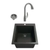 BOCCHI Campino Uno 16" Metallic Black Rectangle Granite Bar/Prep Sink Kit with Stainless Steel Faucet and Accessories, 1608-505-2024SS