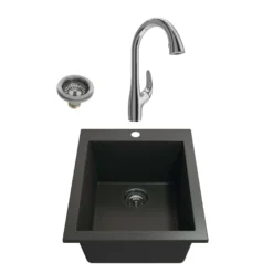 BOCCHI Campino Uno 16" Rectangle Granite Bar/Prep Sink Kit with Faucet and Accessories, Matte Black (sink) / Chrome (faucet), 1608-504-2024CH