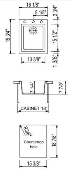 BOCCHI Campino Uno 16" Rectangle Composite Granite Bar/Prep Sink, Matte Black, 1608-504-0126