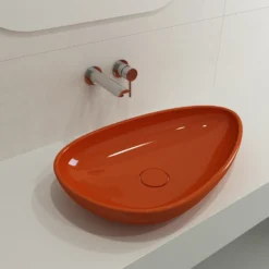 BOCCHI Etna 23" Palette Shaped Vessel Fireclay Bathroom Sink, Orange, 1114-012-0125