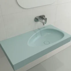 BOCCHI Etna 36" Palette Shaped Wallmount Fireclay Bathroom Sink, Matte Ice Blue, 1115-029-0125