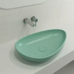 BOCCHI Etna 23" Palette Shaped Vessel Fireclay Bathroom Sink, Matte Mint Green, 1114-033-0125