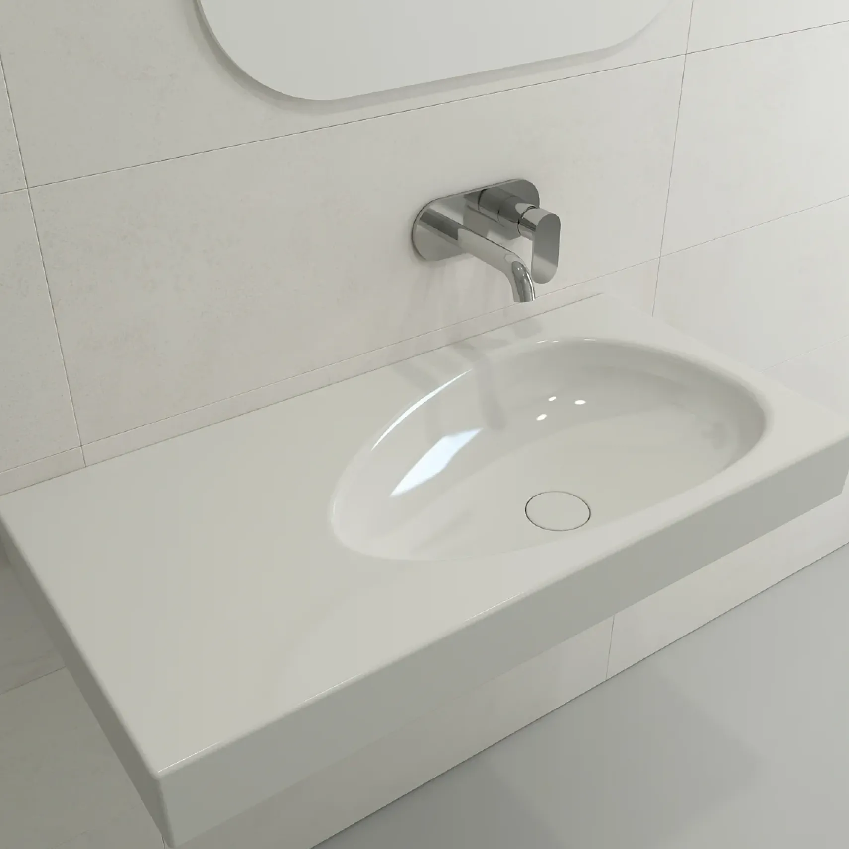 BOCCHI Etna 36" Palette Shaped Wallmount Fireclay Bathroom Sink, White, 1115-001-0125