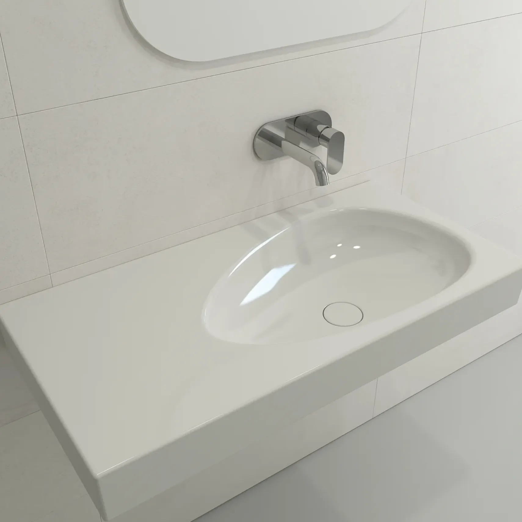 BOCCHI Etna 36" Palette Shaped Wallmount Fireclay Bathroom Sink, White, 1115-001-0125
